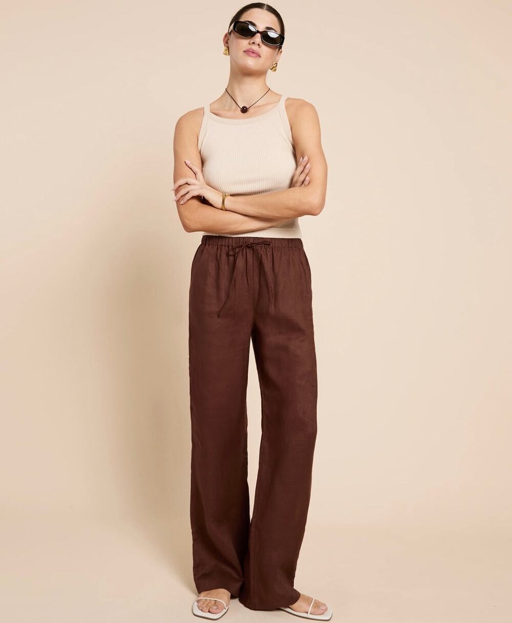 New $147 Caara Paloma coffee brown linen pants sz S
